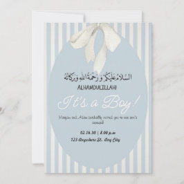 Anúncio do Bebê Stripes Azuis Aqiqah Convite
