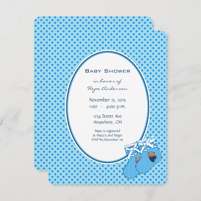 Anúncio do Chá do Urso do Comboio Azul do Baby Boy (Frente/Verso)