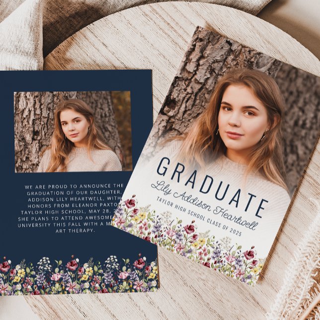 Anúncio do Formando de Foto Azul do Marinho Boho W (Criador carregado)