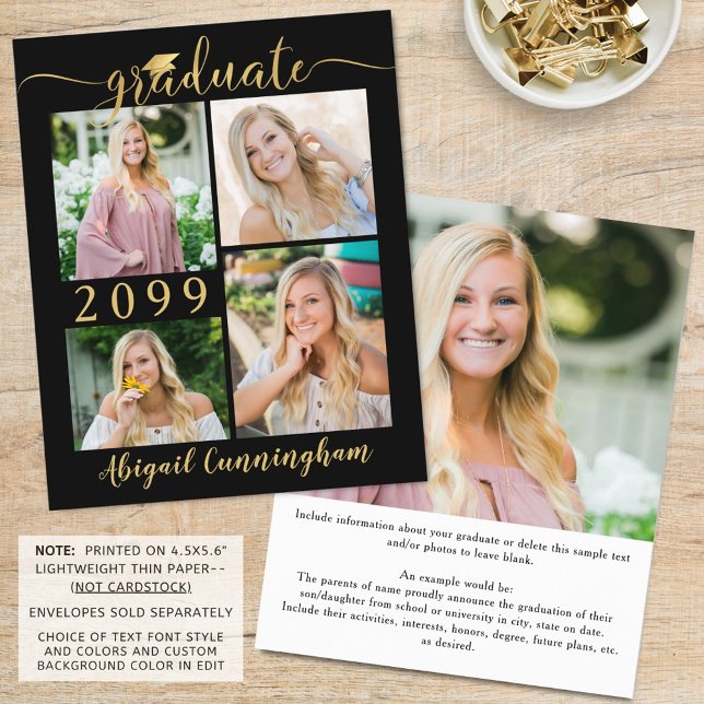 Anúncio do Formando de Foto Dourado 5 Preto do Orç (Criador carregado)