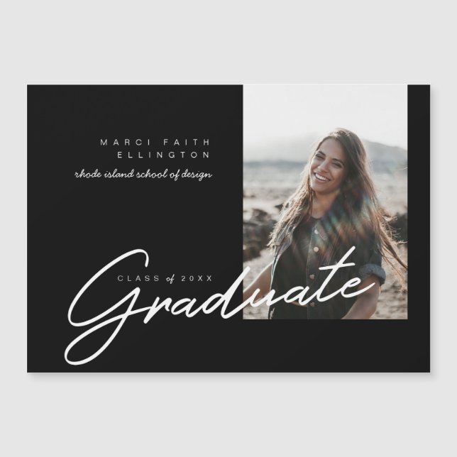 Anúncio do Formando Preto Clássico de Foto Moderno (Frente)