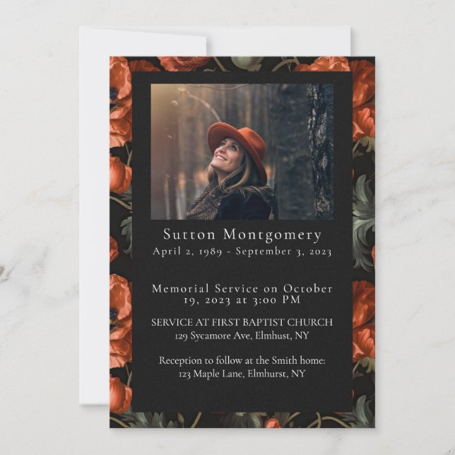 Anúncio do Funeral Fotográfico Red Poppy Moody (Frente)