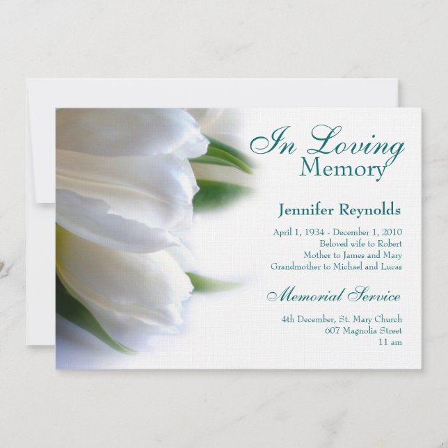 Anúncio do Funeral Memorial Branco Floral (Frente)