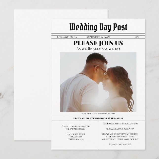 Anúncio do Jornal de casamento divertido moderno (Frente/Verso)