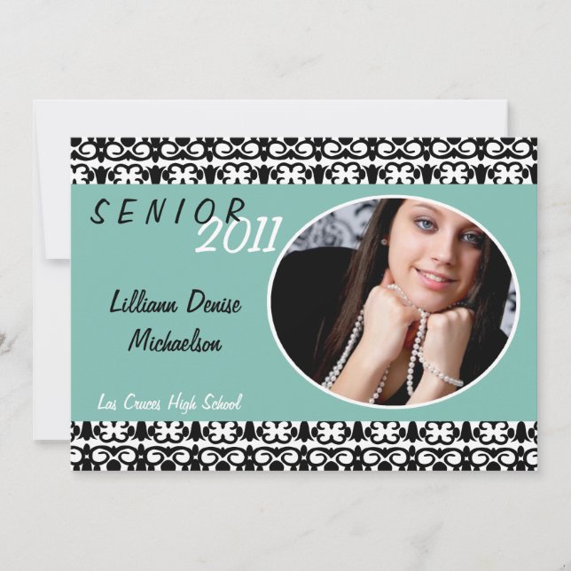 Anúncio do Mais velho de Foto Azul Damask 5x7 (Frente)