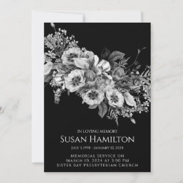 Anúncio do Memorial do Funeral Pansy Preto e Branc