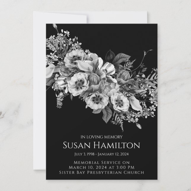 Anúncio do Memorial do Funeral Pansy Preto e Branc (Frente)