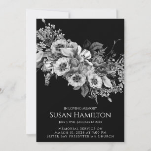 Anúncio do Memorial do Funeral Pansy Preto e Branc
