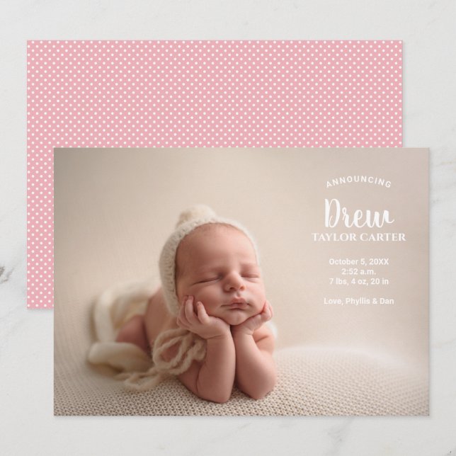 Anúncio do Nascimento da Foto de Nossa Bebê (Frente/Verso)