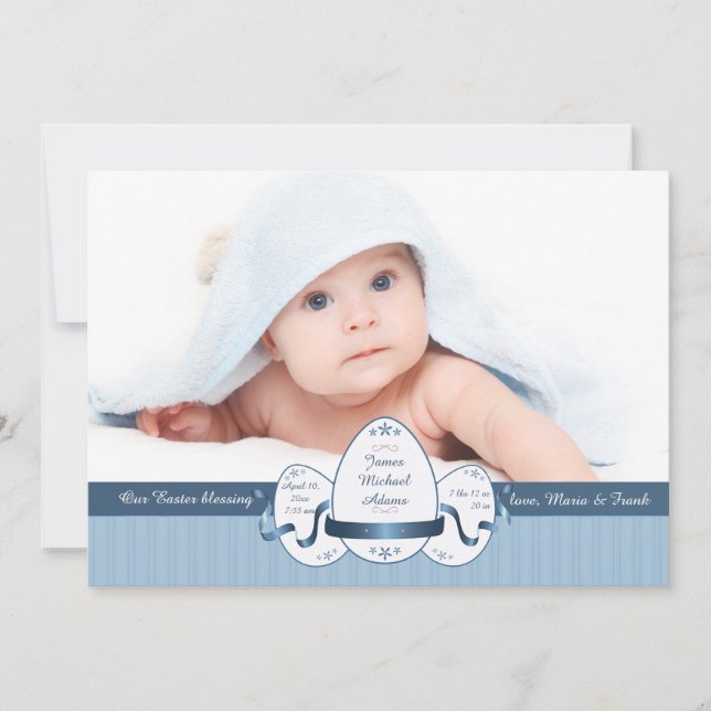 Anúncio do nascimento da foto do azul da páscoa (Frente)