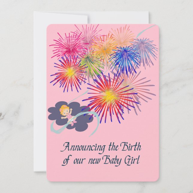 Anúncio do Nascimento da Nova Menina com Fogos de  (Frente)