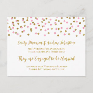 Anúncio do Noivado de Confetti Dourado rosa