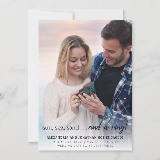 Anúncio do Noivado de Fotografias na Praia (Frente)