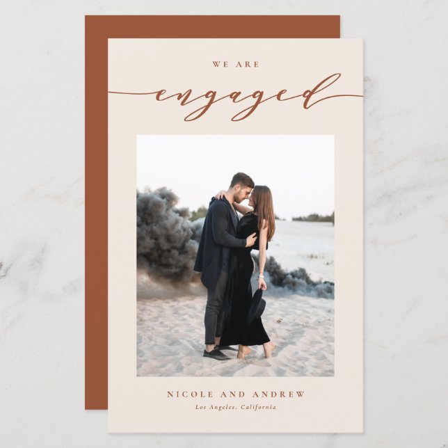 Anúncio do Noivado de Script Boho Terracotta (Frente/Verso)