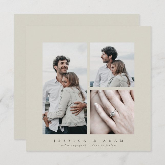 Anúncio do Noivado multifoto ao quadrado Elegante (Frente/Verso)