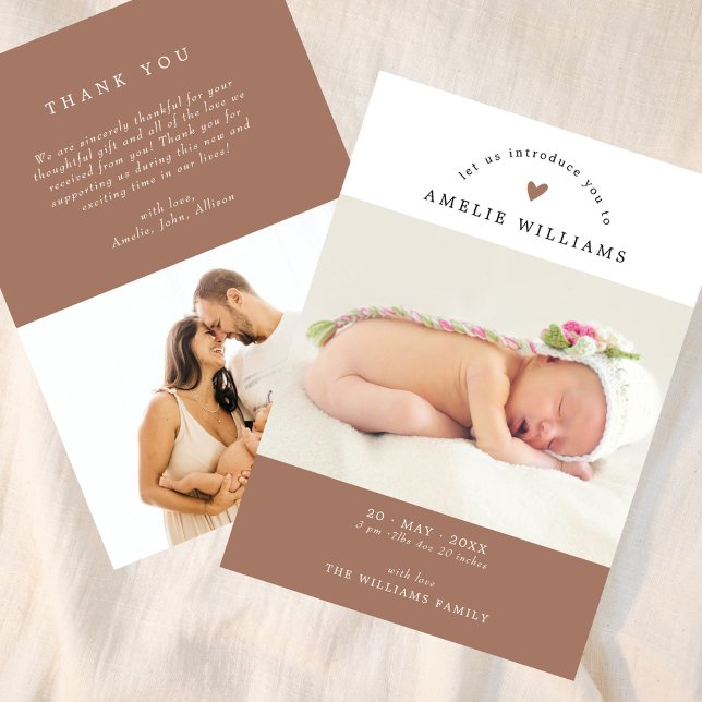 Anúncio do Novo Bebê do Elegante Simples 2 Fotos (Criador carregado)