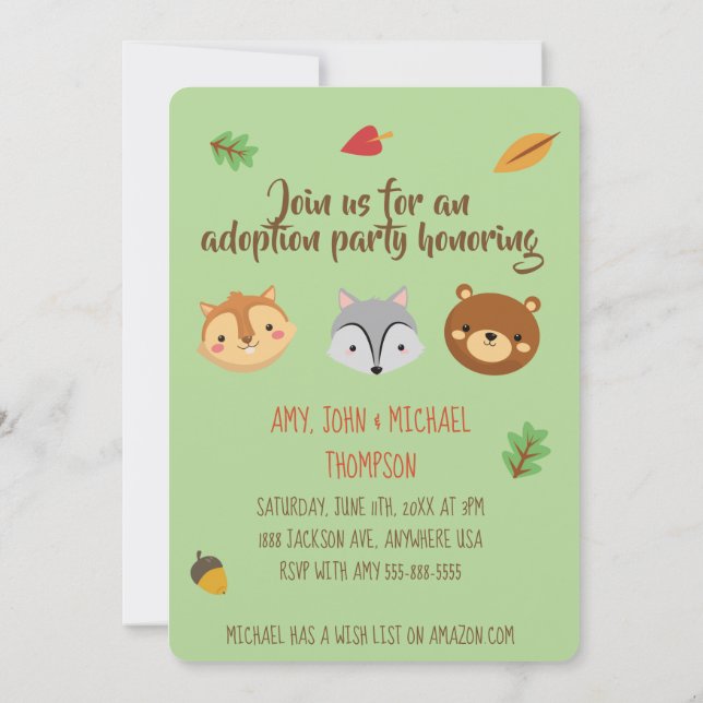 Anúncio do Partido da Adoção do Woodland - Convite (Verso)