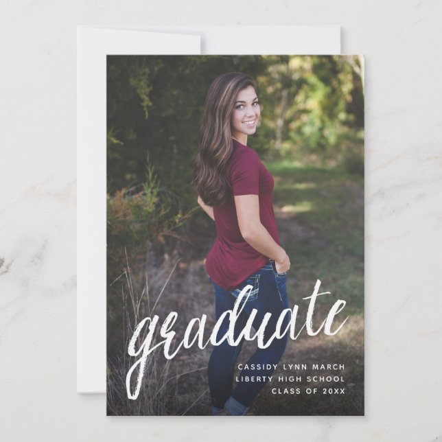 Anúncio do script do pincel do formando / Branco (Frente)