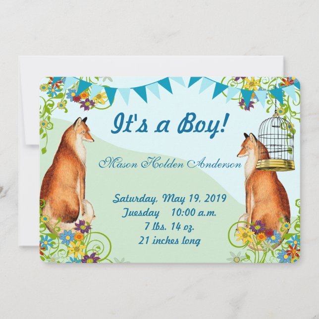 Anúncio do Vintage Fox Bunting Garden Baby Boy (Frente)