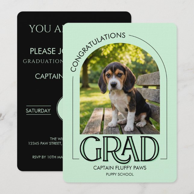 Anúncio Dog Kindergarten Pet Photo Mint Green Graduation (Frente/Verso)