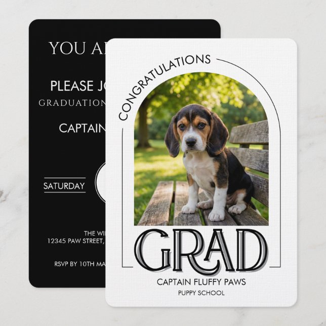 Anúncio Dog Training School Pet Photo Black Graduation (Frente/Verso)