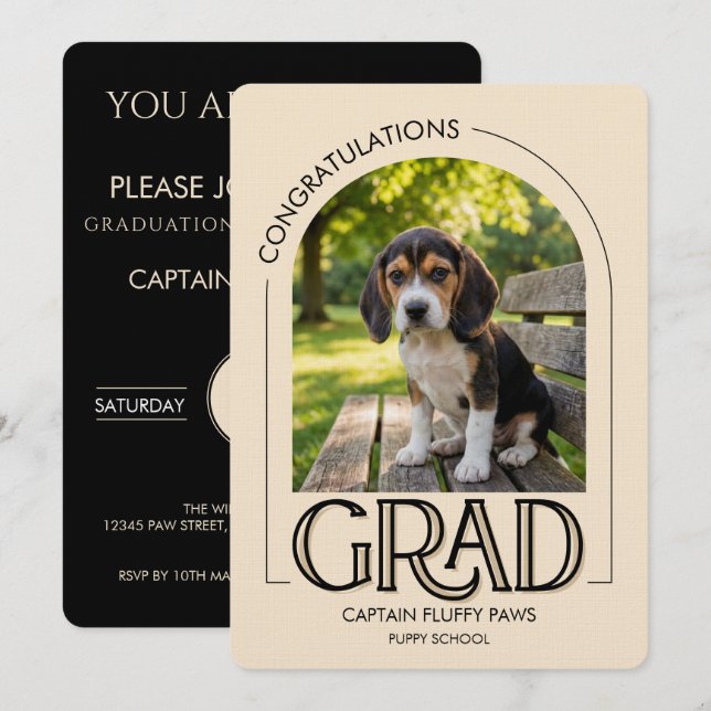 Anúncio Dog Training School Pet Photo Champagne Graduation (Frente/Verso)