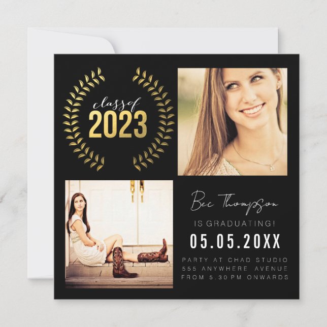 Anúncio Dourada Laurel Wreath Classe de Foto do Formando 2 (Frente)