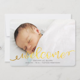 Anúncio Dourado de Foto de Nascimento Bebê Manuscr