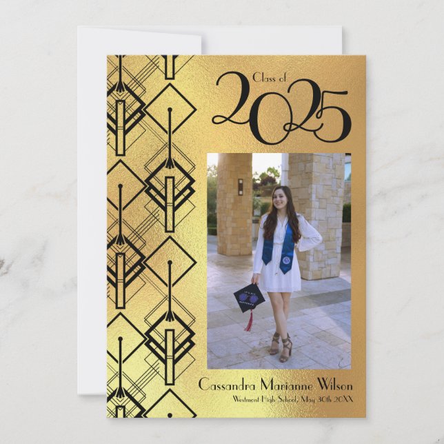 Anúncio Dourado de Graduação Art Deco Black (Frente)