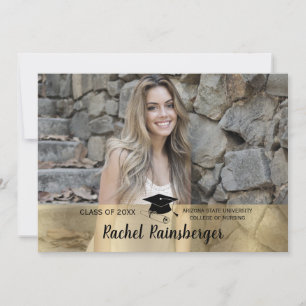 Anúncio Dourado de Graduação de Fotos Personalizad