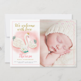 Anúncio Dourado do nascimento do rosa do bebé da