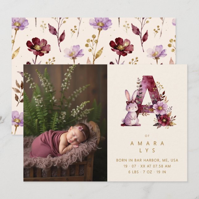 Anúncio Dreamy Bunny A Initial Gold Glitter Newborn (Frente/Verso)