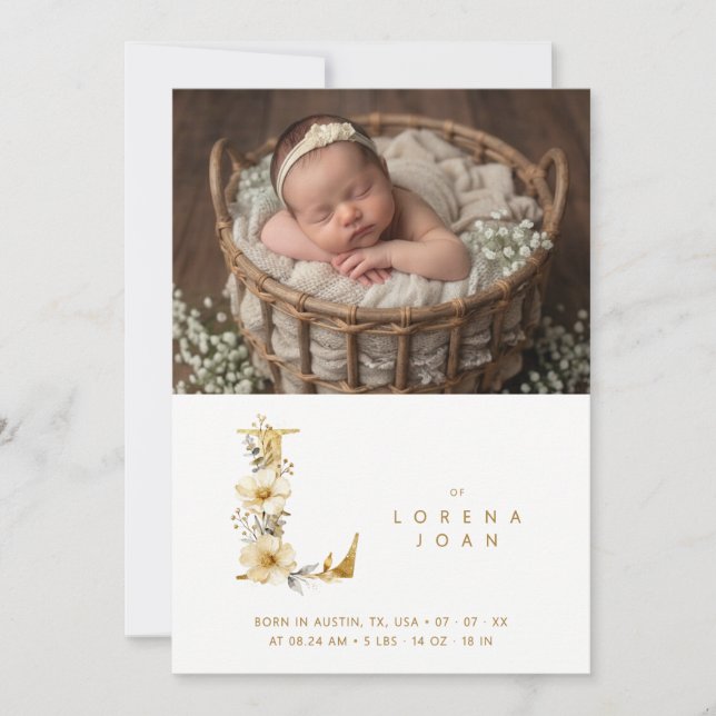 Anúncio Dreamy Floral E Initial Gold Glitter Newborn (Frente)