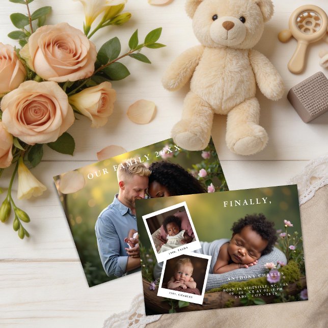 Anúncio Dreamy Photo Collage Love Story Newborn  (Dreamy Photo Collage Love Story Newborn Announcement Card Design. )