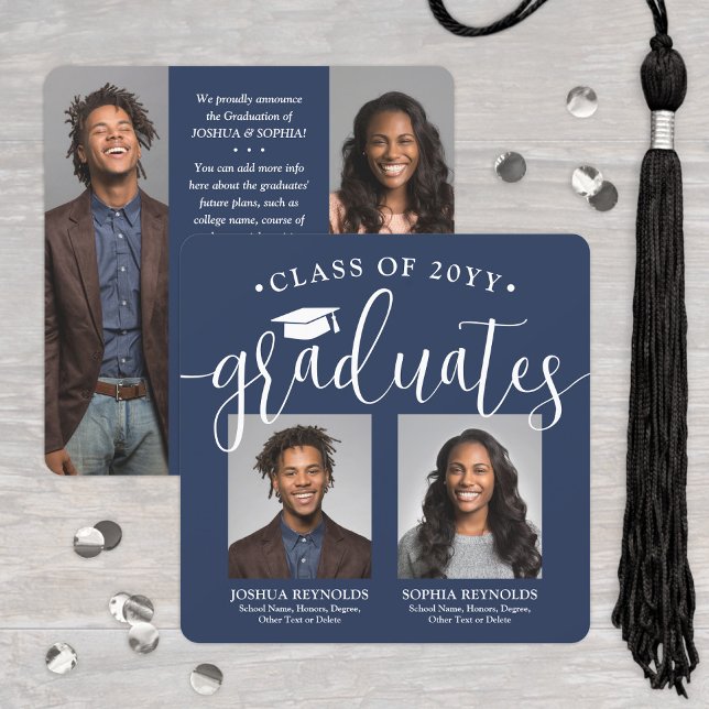 Anúncio Dúpla Formatura 2 Graduados & 4 Fotos Azul Marinho (Criador carregado)