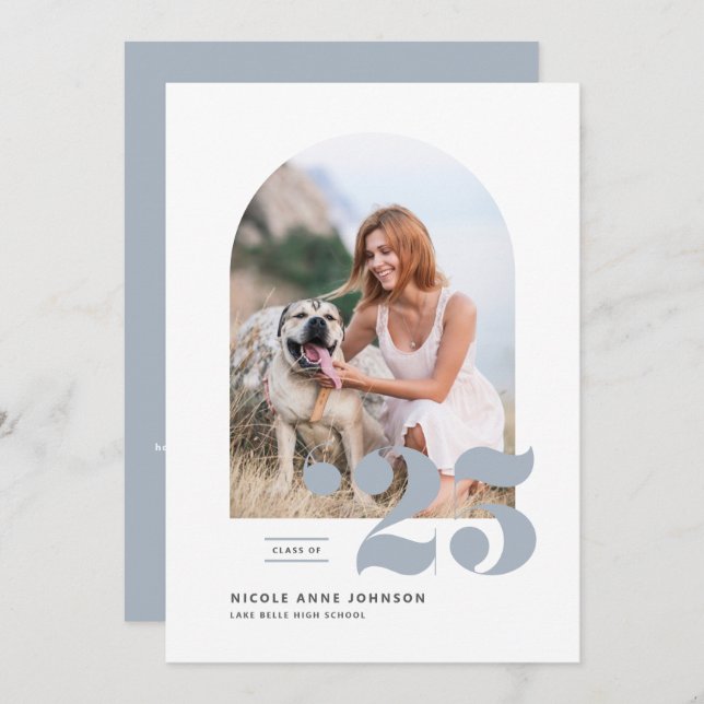 Anúncio Dusty Blue Classe de Graduação de Foto em Arch 202 (Frente/Verso)