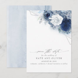 Anúncio Dusty Blue Floral Elegante Botânico Salve a Data