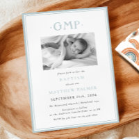 Dusty Blue Monogramas Baby Baptism