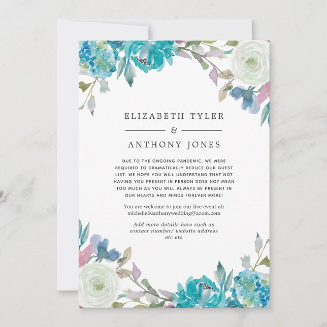 Anúncio Dusty Blue & Turquoise Reduziu Lista de Convidados (Frente)