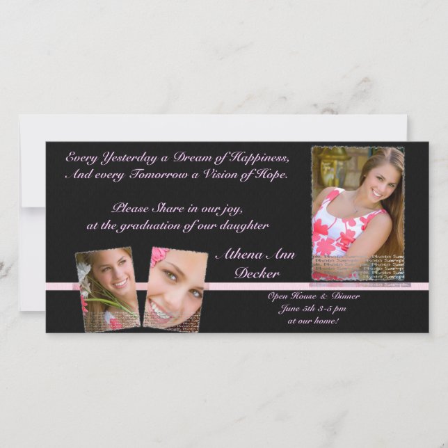 Anúncio e Convite para Graduação Rosa e Preto (Frente)