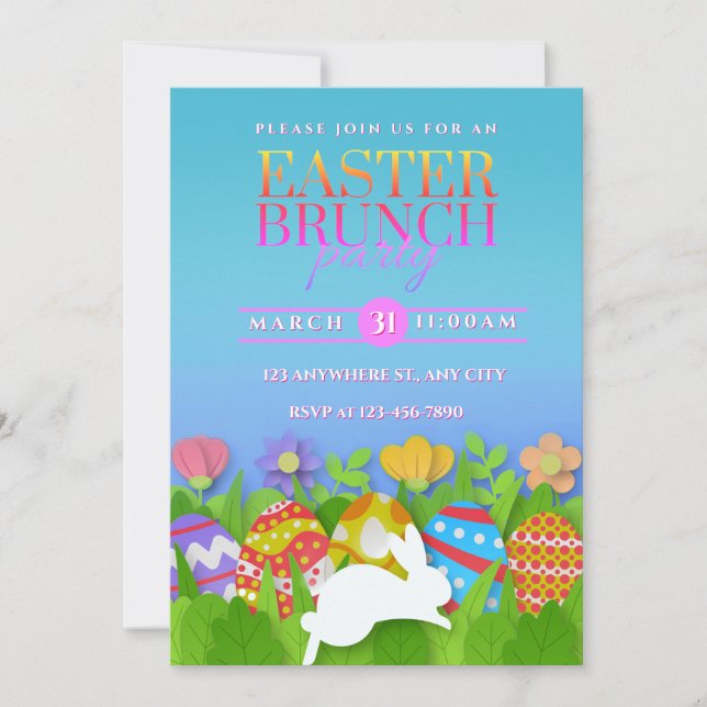 Anúncio Easter Brunch Party – Colorful Bunny & Eggs (Frente)