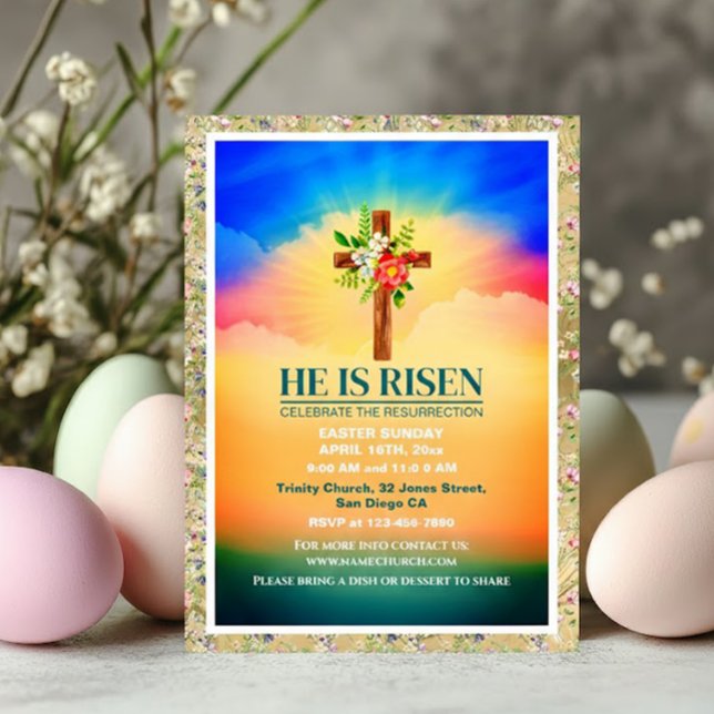 Anúncio EASTER He Is Risen CHURCH SERVICES Customized (Criador carregado)
