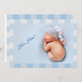 Anúncio Ele está aqui|Baby Boy Blue Gingham Modern Birth