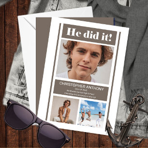 Anúncio Ele Fez Uma Graduação Greige Minimalista Simples