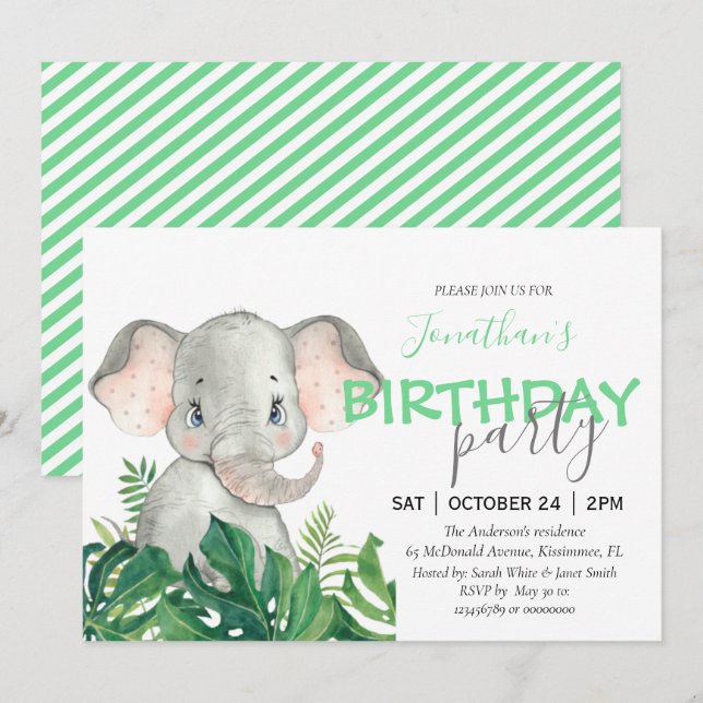 Anúncio Elefante de aniversário Safari (Frente/Verso)