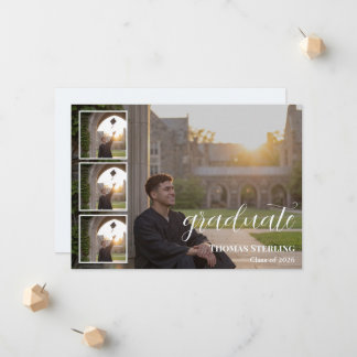 Anúncio Elegant 4-Photo Collage Graduation Announcement
