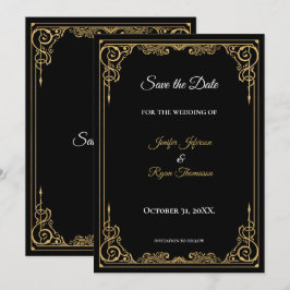 Anúncio Elegant black and gold wedding save the date