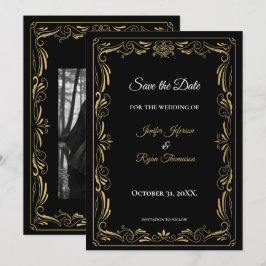 Anúncio Elegant black and gold wedding save the date