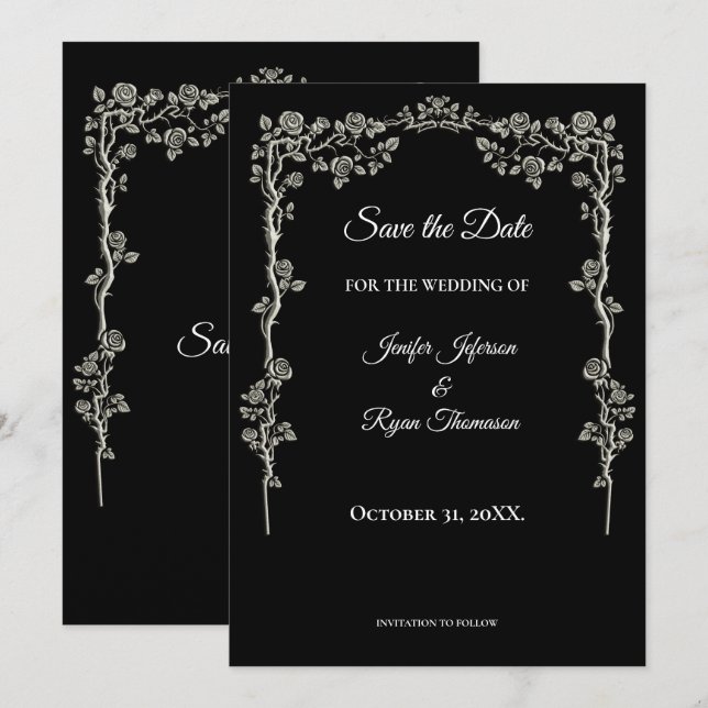 Anúncio Elegant black and white wedding save the date (Frente/Verso)