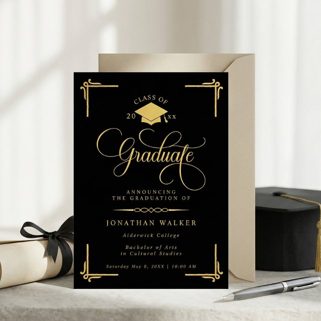 Anúncio Elegant Black Gold College Graduation (Criador carregado)